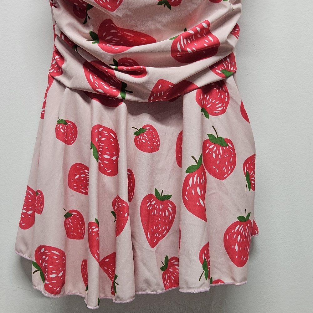 AONTUS Strawberry Print Swimdress One Piece Swimsuit Size M Tummy Control - Picture 9 of 12